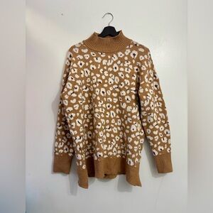 LOFT Brown and White Leopard Print Turtleneck Sweater